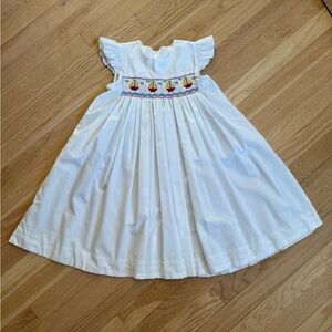 Vintage white smocked girls dress preppy sailboats sz 4T-6T approximately